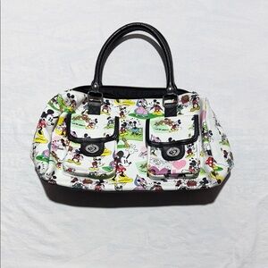 Disney Parks Authentic Mickey Minnie Mouse Character Print Satchel Handbag Purse
